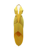 Deep V backless fringe party dress AL369
