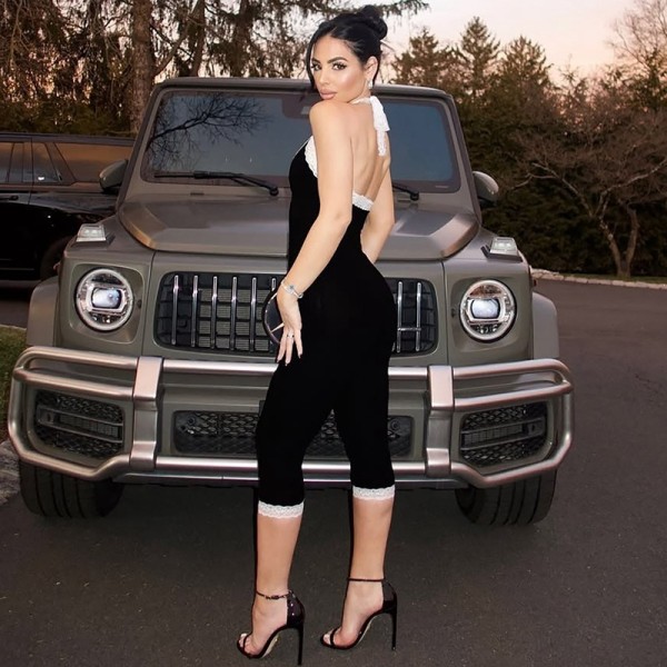 Lace lace back hollow lace jumpsuit P6321303K