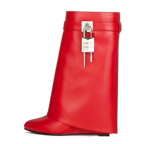 Lock up skirt hem high heels round toe leather high heels short tube zipper boots S990731485104