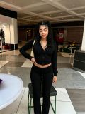 Velvet Zipper Pocket Drawstring Hoodie Set CM60910