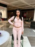 Velvet Zipper Pocket Drawstring Hoodie Set CM60910