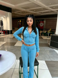 Velvet Zipper Pocket Drawstring Hoodie Set CM60910