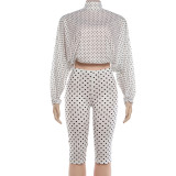 Wave print loose fitting upper garment set K6S09560A