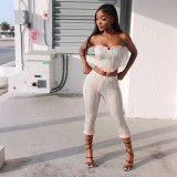 Sleeveless chest hugging open back high waisted pants set K6S11107A