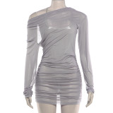 Mesh see through diagonal collar dress jumpsuit set K6D16505A