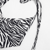Zebra print hanging neck deep V-neck backless jumpsuit shorts Q26RP091
