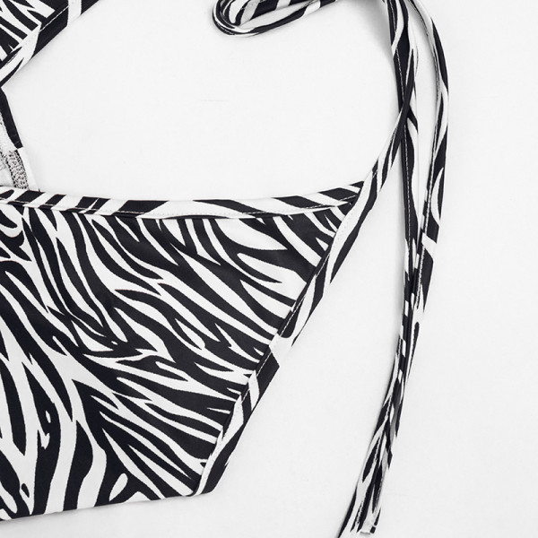 Zebra print hanging neck deep V-neck backless jumpsuit shorts Q26RP091