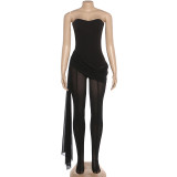 Sleeveless strapless mesh patchwork jumpsuit K25Q88562