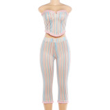 Sleeveless chest hugging open back high waisted pants set K6S11107A