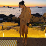 Low cut, swinging collar, hanging neck, exposed backpack, buttocks dress K6D15833A
