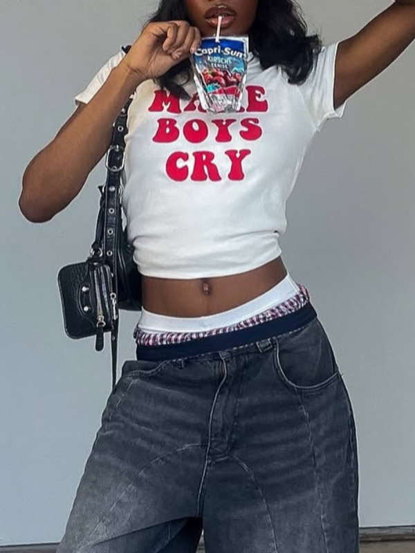 Printed short T-shirt top HMY937520936544