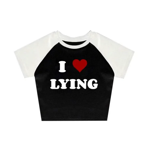 Letter Printed Short Crop Top T-shirt LH713610107418