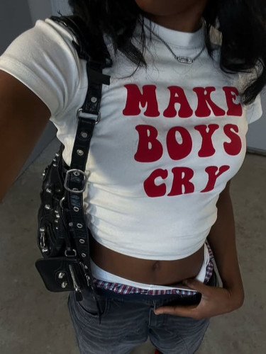 Printed short T-shirt top HMY937520936544