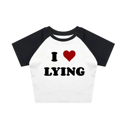 Letter Printed Short Crop Top T-shirt LH713610107418