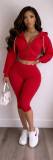 Long sleeved hooded cropped pants set MZ88724