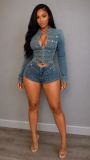 Long sleeved shorts denim suit MZ88721