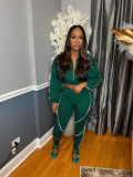 Line splicing long sleeved jacket pants two-piece set S391555