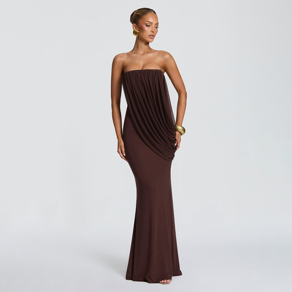 Strapless pleated mesh dress with wrapped buttocks ZD260607