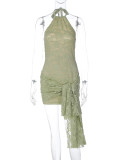 Lace backless waist-cinching belt-accented bodycon dress D5A20482Y