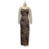 Printed backless chain suspender mid length skirt ZD240862