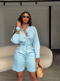 Collar solid color casual short trousers long sleeved shirt set TW860