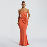 Strapless pleated mesh dress with wrapped buttocks ZD260607