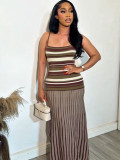 Strap contrasting backless striped dress TW861