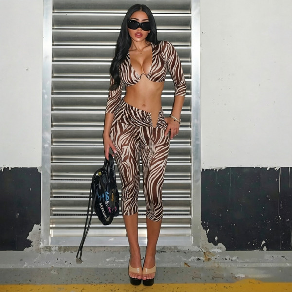 Deep V-wave dot women's long sleeved sexy printed suit Y26ST229 