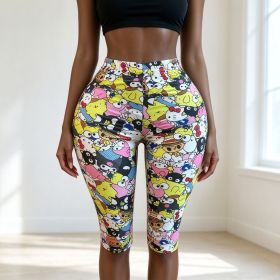 Large size women's cartoon printed seven quarter yoga pants A1085805576416