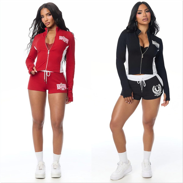 Zipper cardigan jacket shorts set YS8036