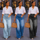 Irregular denim wide leg pants, loose straight leg pants S391629