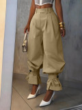 High waisted pleated leg tied lantern pants S391538