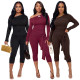Long sleeved round neck multi fold strap pants set, two-piece set GL6830