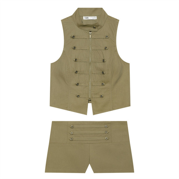 Zipper breasted vest shorts set A1059612687822