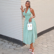 Color blocked A-line skirt hanging neck V-neck sleeveless plaid dress JD305785 Color blocked A-line skirt hanging neck V-neck sleeveless plaid dress JD305785