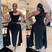 Slanted shoulder hollow design ribbon high waisted dress C7870 Slanted shoulder hollow design ribbon high waisted dress C7870