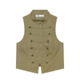 Zipper breasted vest shorts set A1059612687822