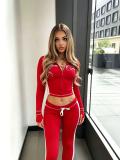 Open navel zipper hooded sweatshirt tie two-piece set FC1599