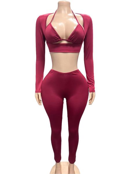 Three point bikini strap split tight swimsuit set FC1591