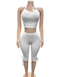 Hanging neck V-neck vest, bow tie, seven point leggings set FC1593
