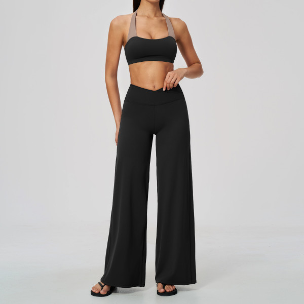 Neck hanging fake two-piece vest short high waisted and hip lifting pants set A1085348065682