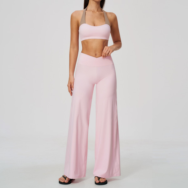 Neck hanging fake two-piece vest short high waisted and hip lifting pants set A1085348065682