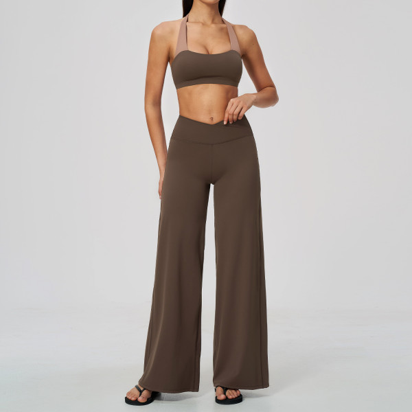 Neck hanging fake two-piece vest short high waisted and hip lifting pants set A1085348065682