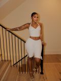 Hanging neck V-neck vest, bow tie, seven point leggings set FC1593