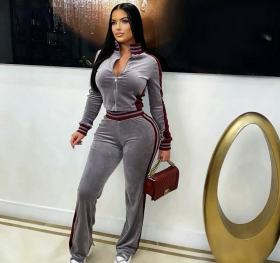 Color blocked velvet sports suit A1079098321242