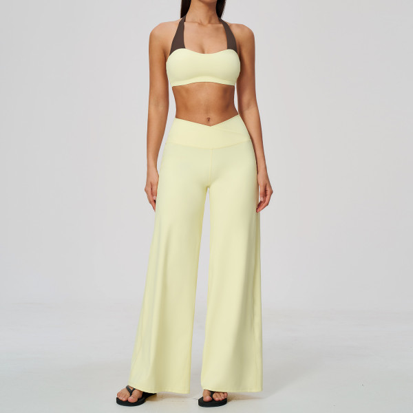 Neck hanging fake two-piece vest short high waisted and hip lifting pants set A1085348065682