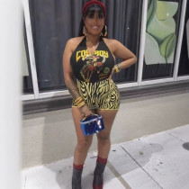 Printed jumpsuit sleeveless tight shorts A1064522065596 Printed jumpsuit sleeveless tight shorts A1064522065596