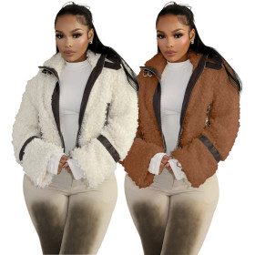 Leather jacket with fur collar and patchwork, including lining YM58015