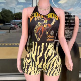 Printed jumpsuit sleeveless tight shorts A1064522065596