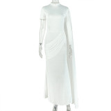 Short sleeved high neck tied long dress JD305780